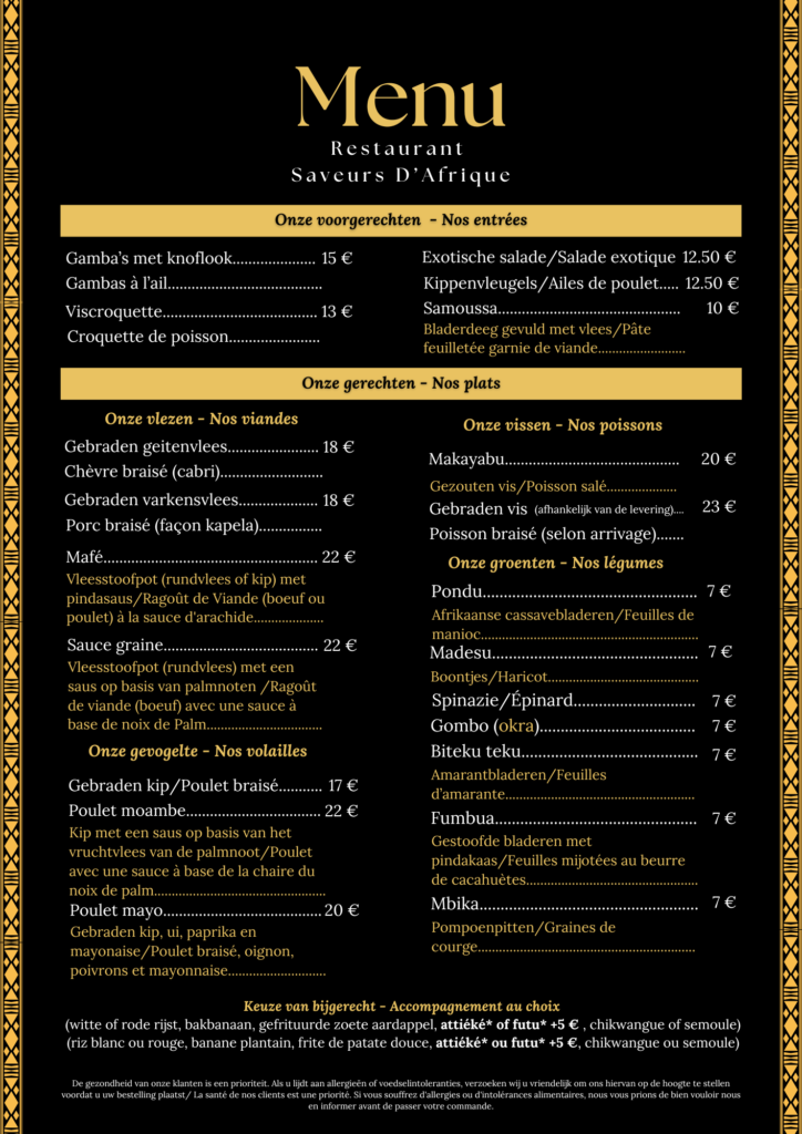 VOORGERECHTEN/ENTRÉES  &  ONZE GERECHTEN/NOS PLATS